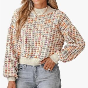 Cupshe Women's Multicolor Rainbow Stitching Cropped Sweater Size L